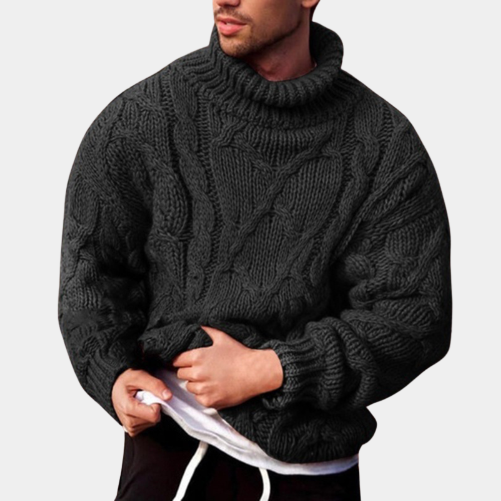 Drago - Strickpullover Chunky Rollkragenpullover Herren Schwarz