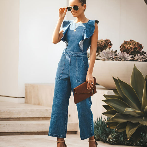 Donna - Gerüschter Denim-Jumpsuit mit Schnürung