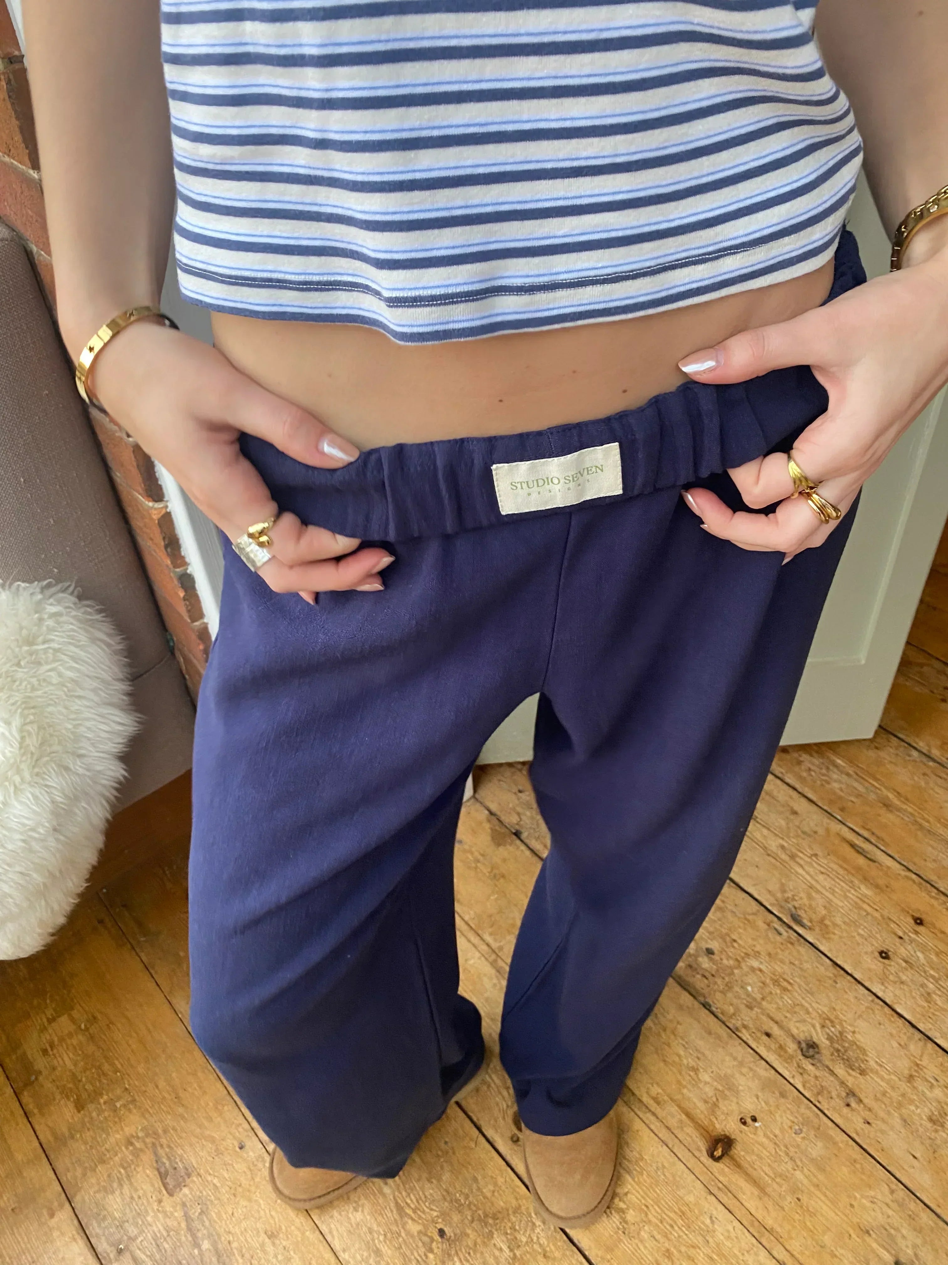 Eilika - Damen Weite Freizeithose Baggy Dunkelblau