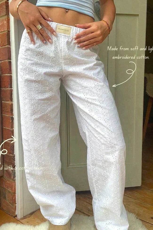 Eilika - Damen Weite Freizeithose Baggy Weiß