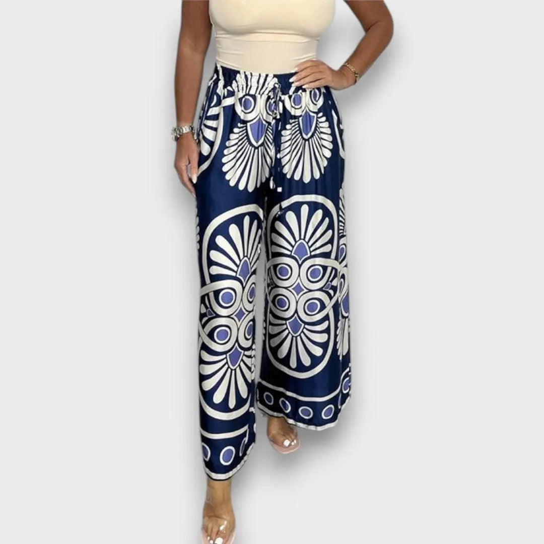 Elina – Fließende Hose mit Print Blau