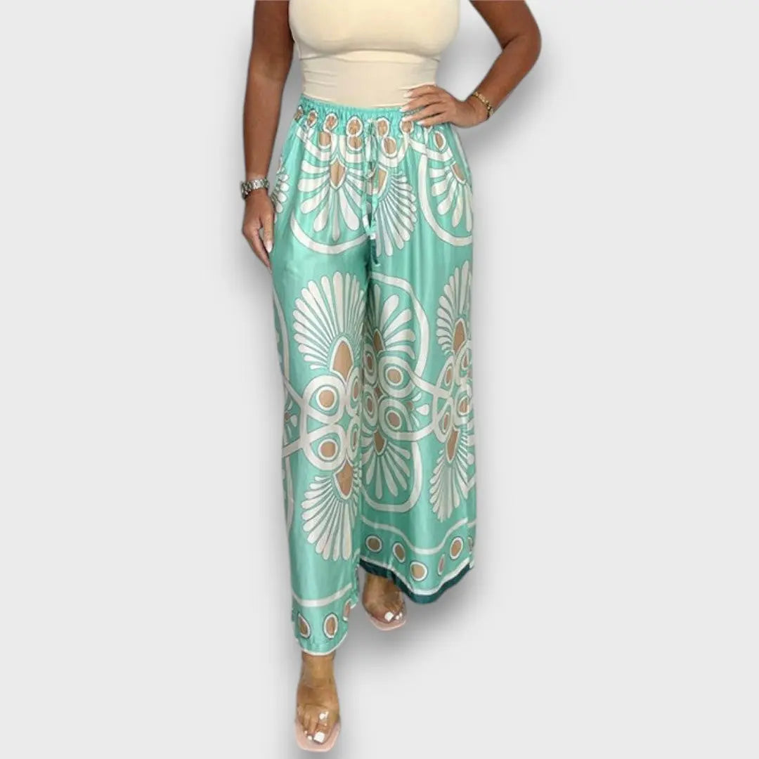Elina – Fließende Hose mit Print Minze