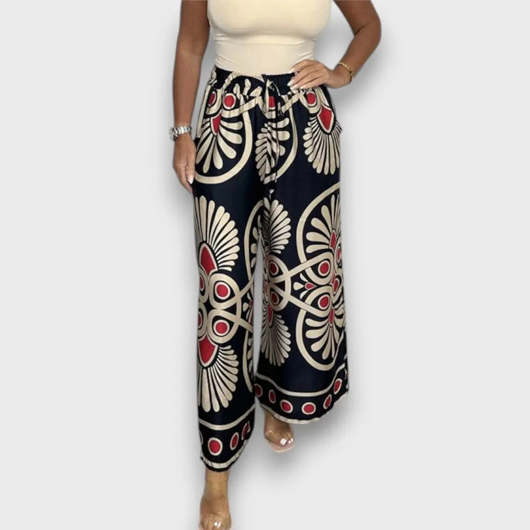 Elina – Fließende Hose mit Print Schwarz