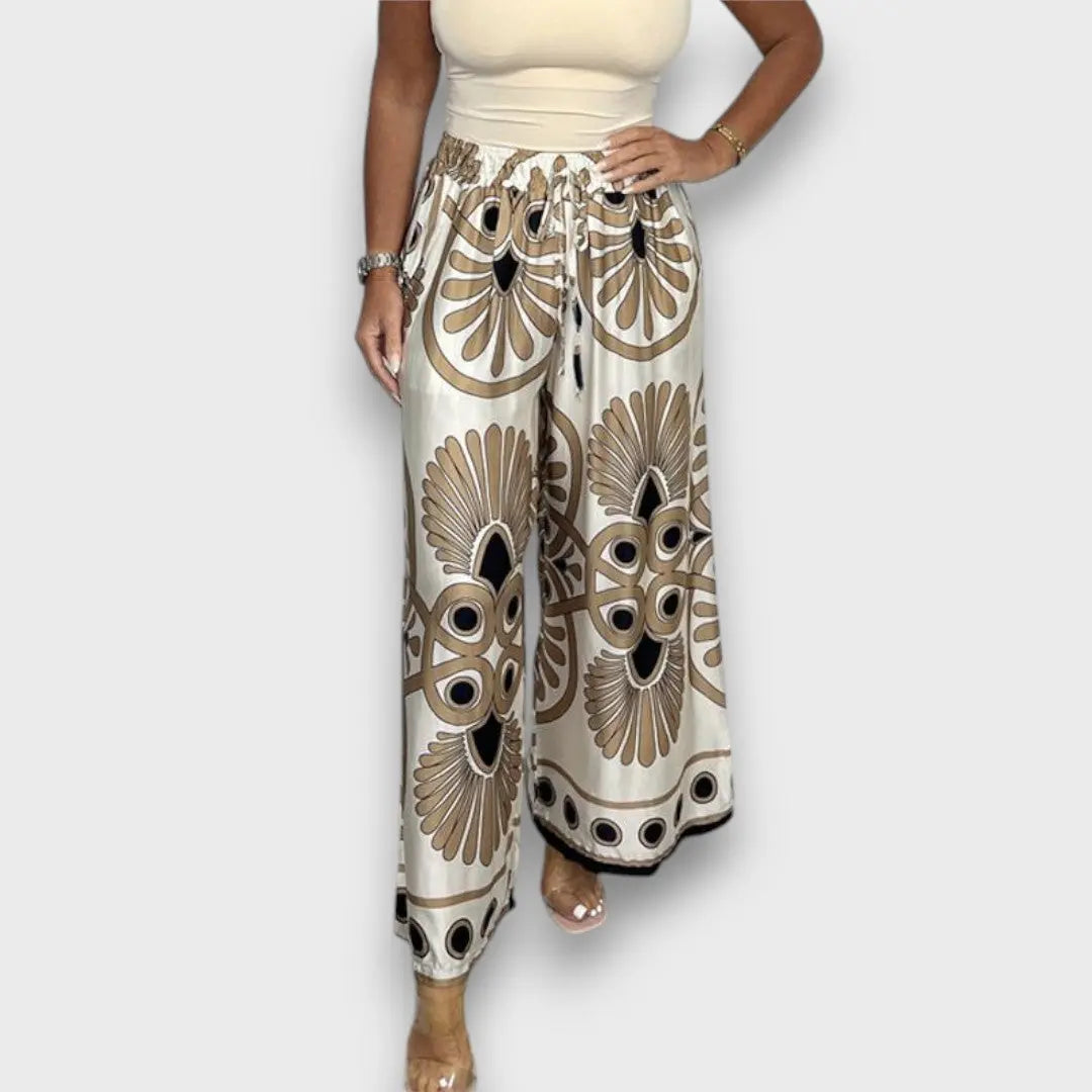 Elina – Fließende Hose mit Print Weiß