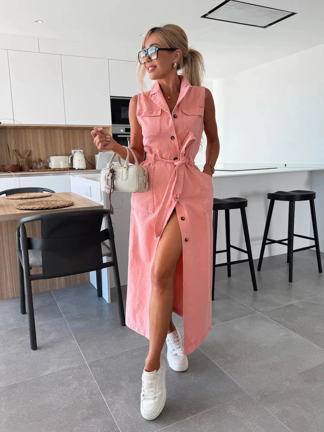 Emanuelle – Maxi Jeanskleid im modernen Denim-Look Hellblau Rosa
