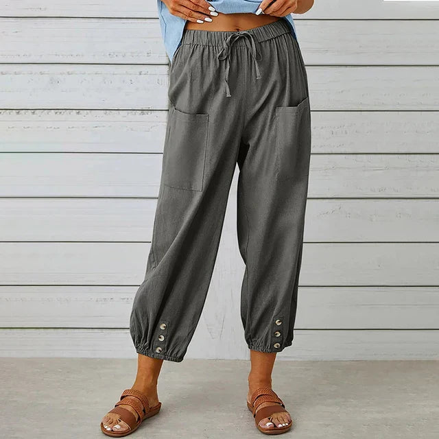 Emerenzia - Damen Weite Freizeithose  Sommer Armeegrün