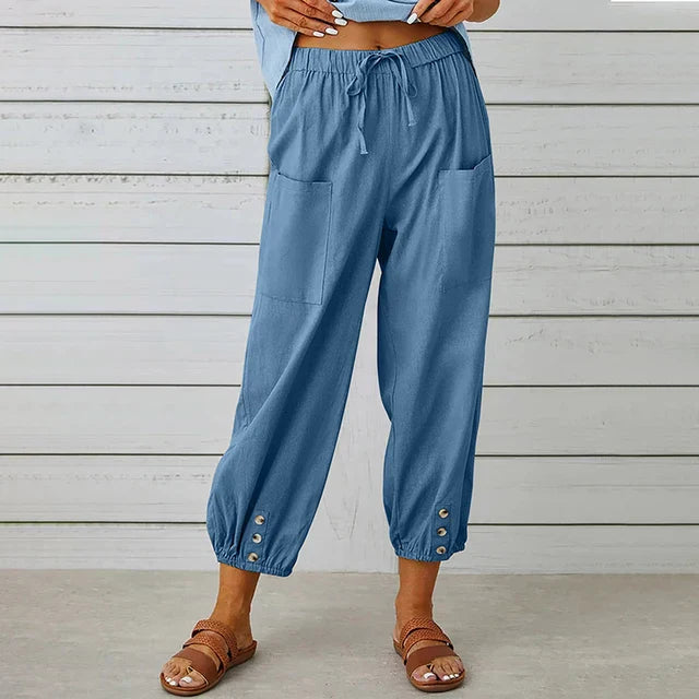 Emerenzia - Damen Weite Freizeithose  Sommer Denim blau