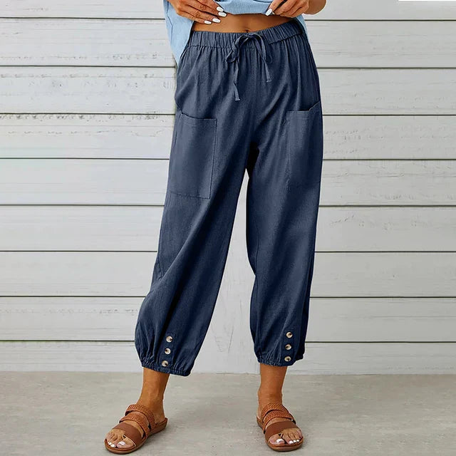 Emerenzia - Damen Weite Freizeithose  Sommer Marineblau