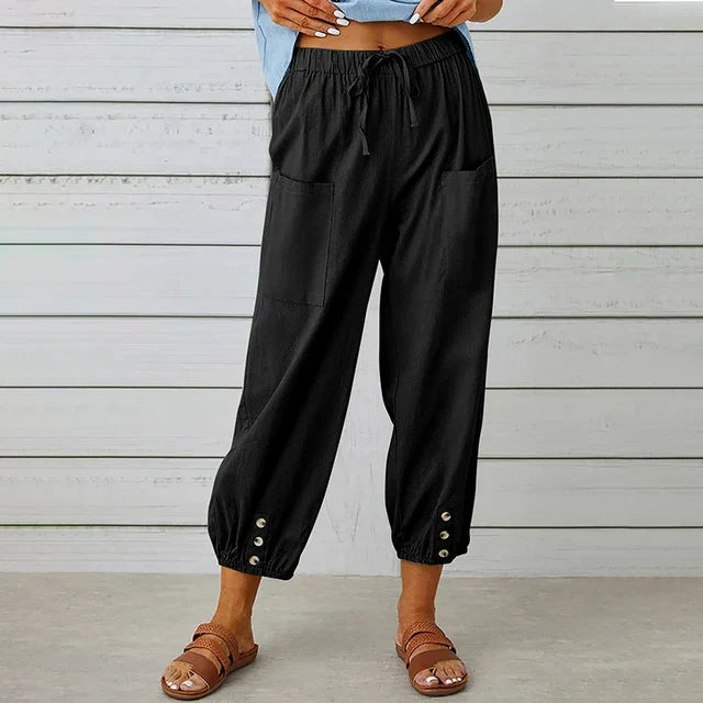Emerenzia - Damen Weite Freizeithose  Sommer Schwarz