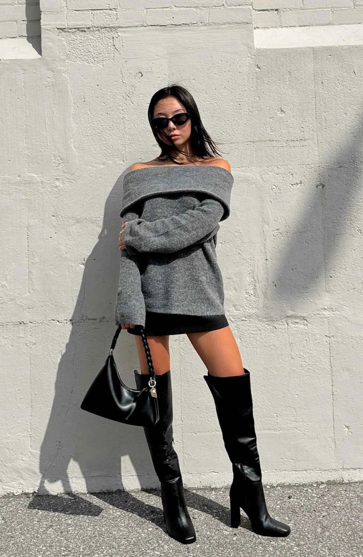 Emilie - Schulterfreier Pullover Damen Elegant Chic Grau 