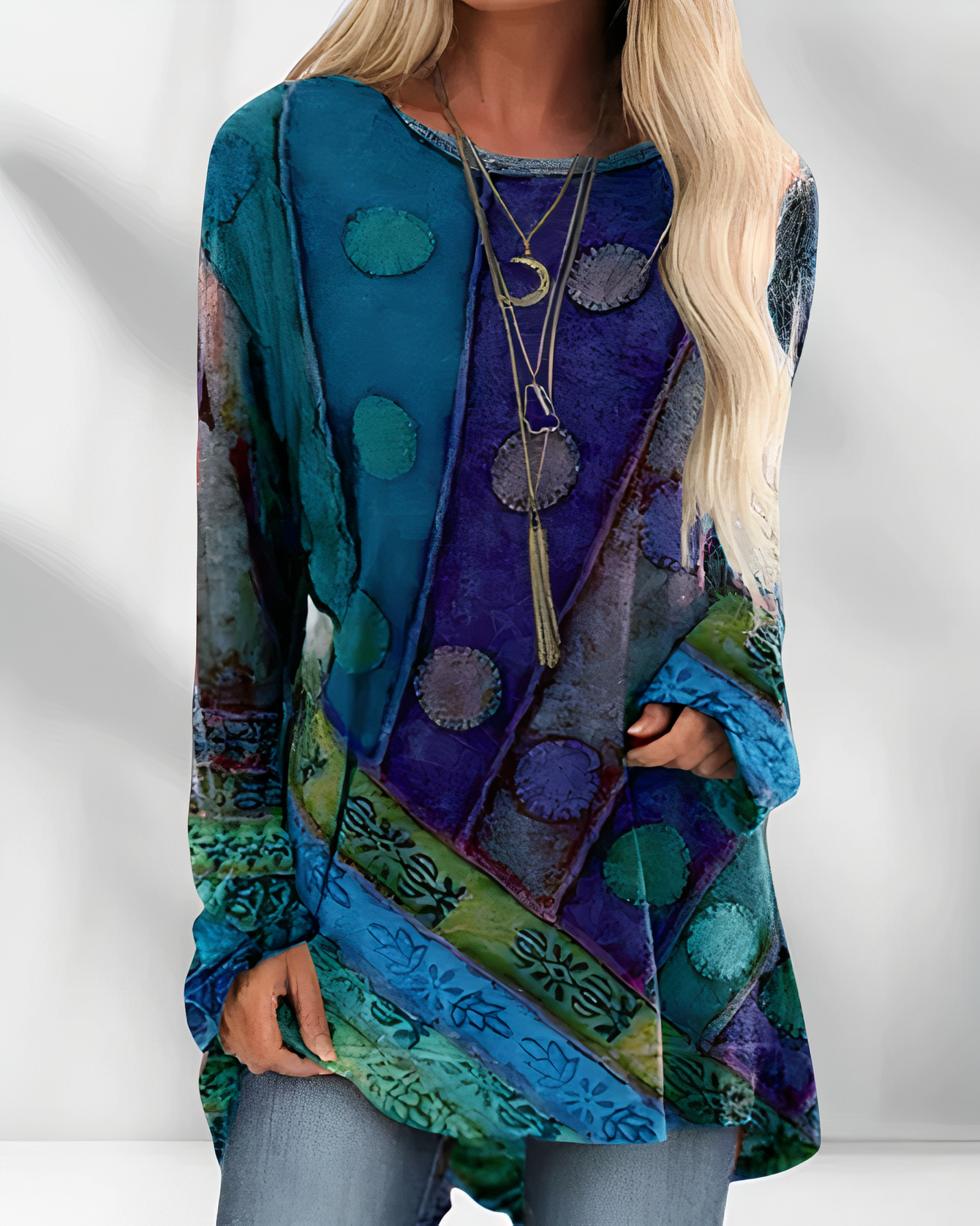 Emma - Bluse mit Ethnodruck für Damen Bleu