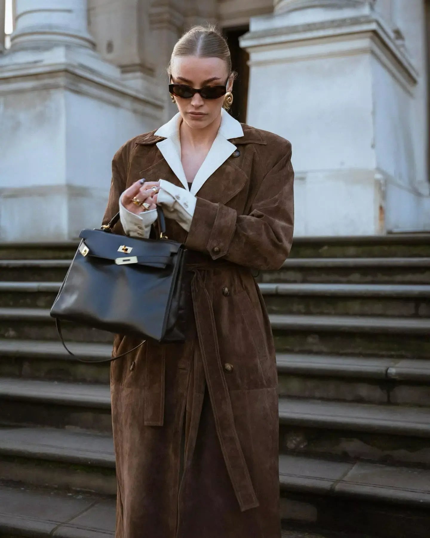 Emma - Trenchcoat in Pelle Scamosciata Elegante Donna braun