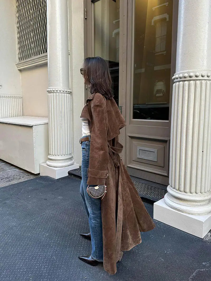 Emma - Trenchcoat in Pelle Scamosciata Elegante Donna braun