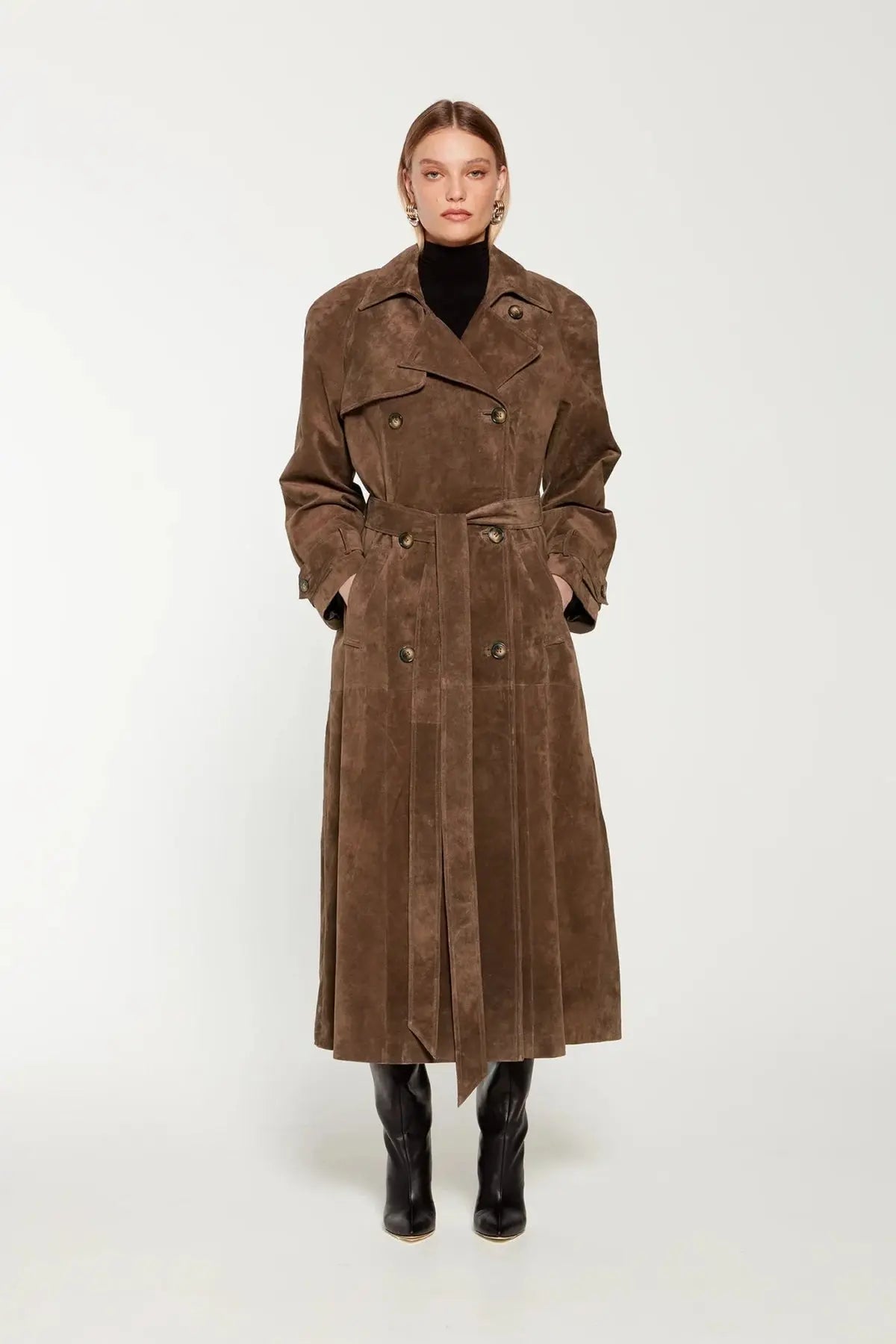 Emma - Trenchcoat in Pelle Scamosciata Elegante Donna braun