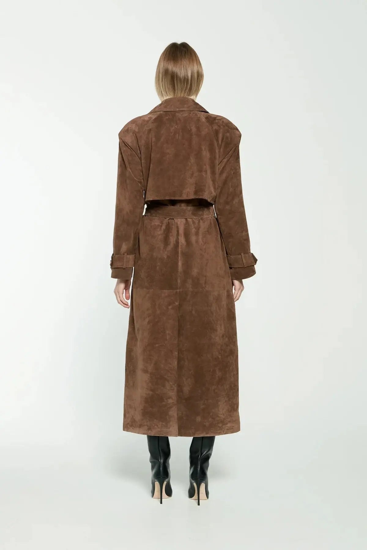 Emma - Trenchcoat in Pelle Scamosciata Elegante Donna braun