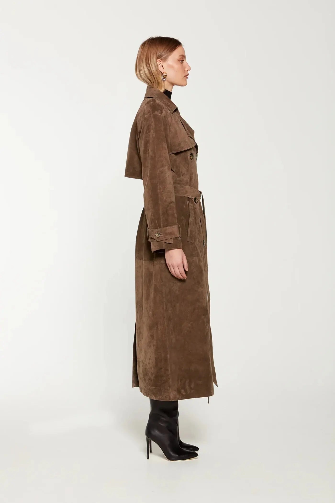 Emma - Trenchcoat in Pelle Scamosciata Elegante Donna braun