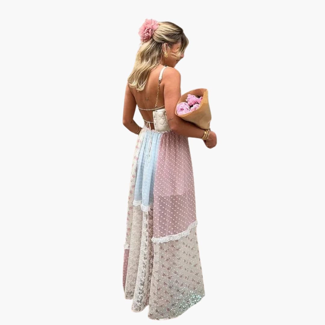Erlinda – Patchwork Maxikleid für den Sommer Creme 2