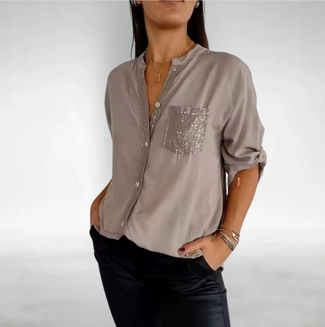 Evelina- Puck Patchwork Bluse Beige
