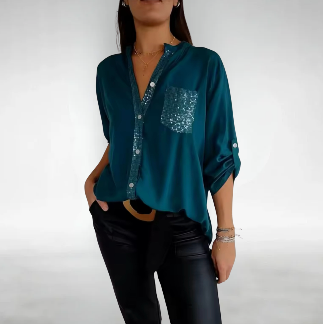 Evelina- Puck Patchwork Bluse Dunkelgrün