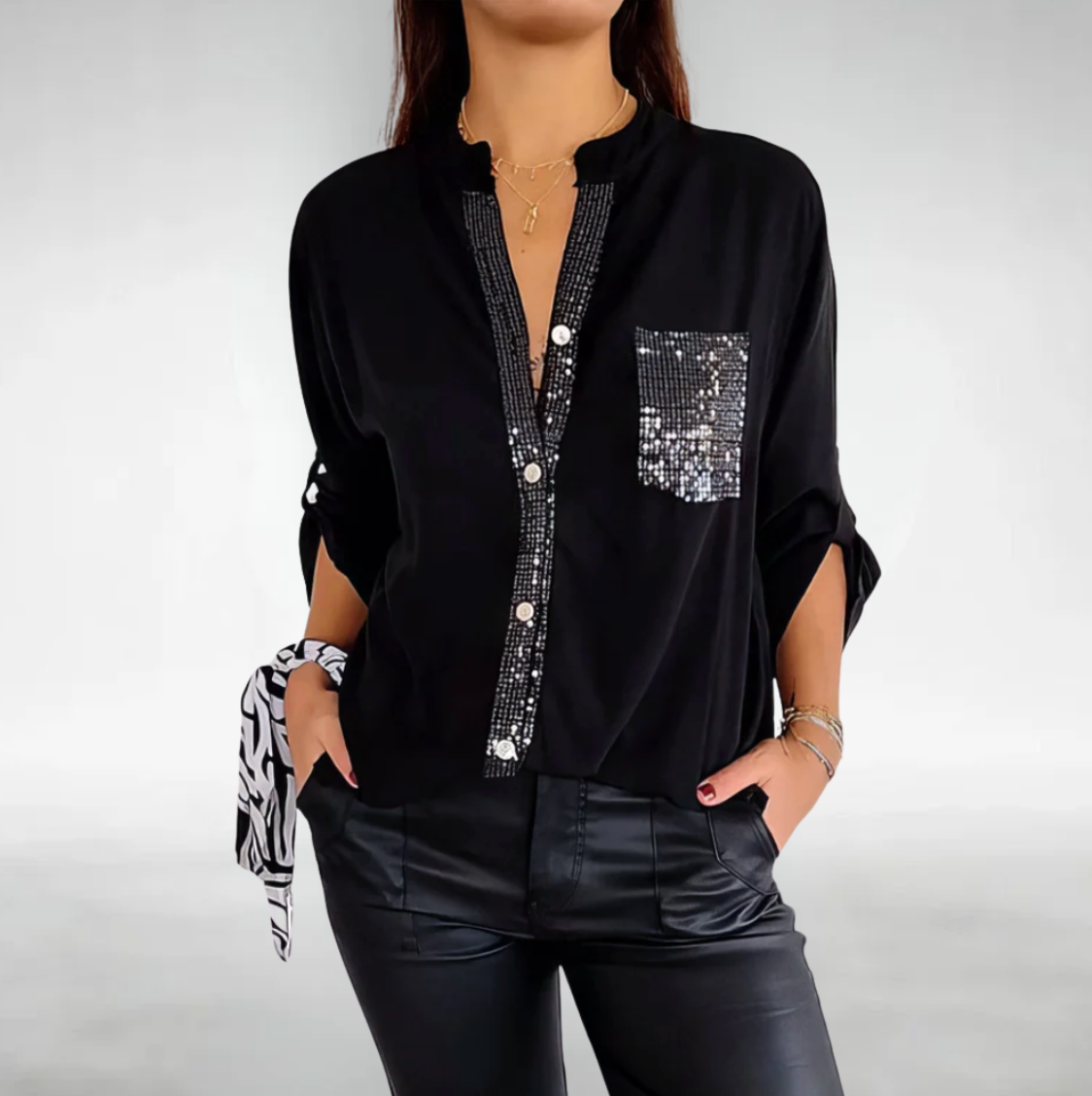 Evelina- Puck Patchwork Bluse Schwarz