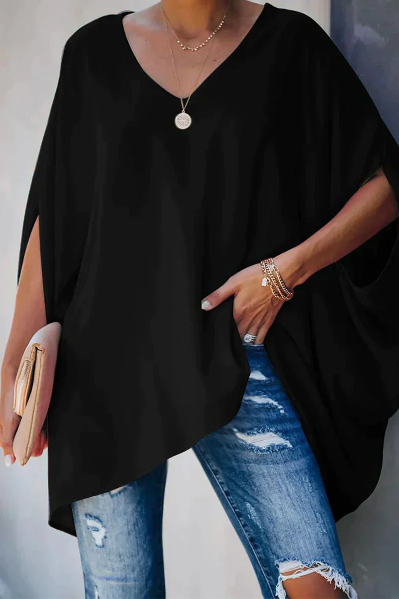 Evelyn - Elegante weite Damen Bluse für den Sommer Noir