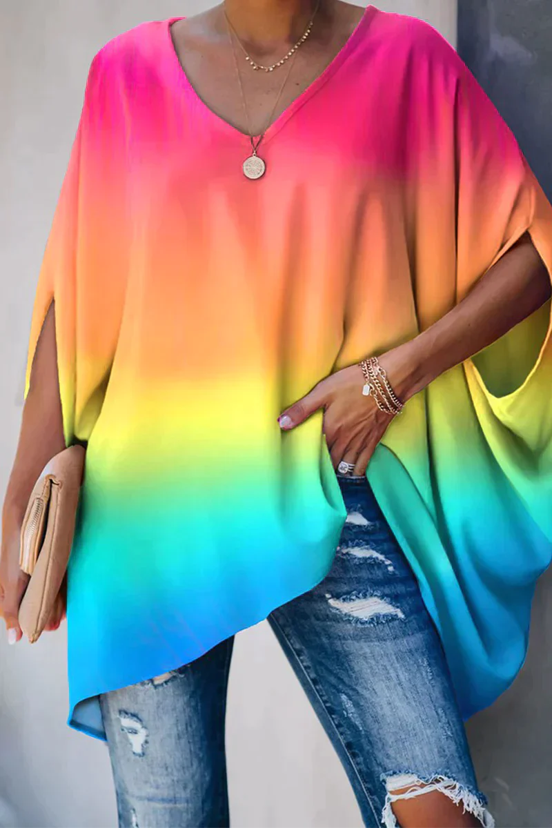 Evelyn - Elegante weite Damen Bluse für den Sommer Regenbogen
