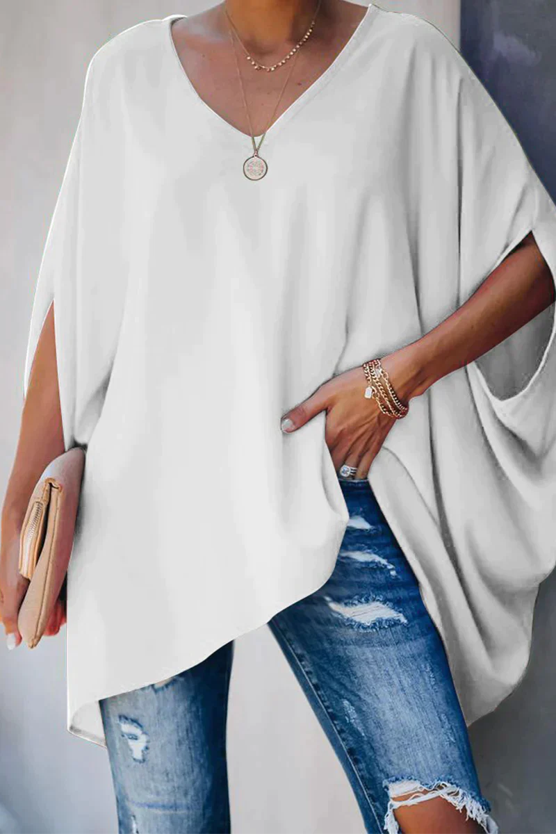Evelyn - Elegante weite Damen Bluse für den Sommer WeiB