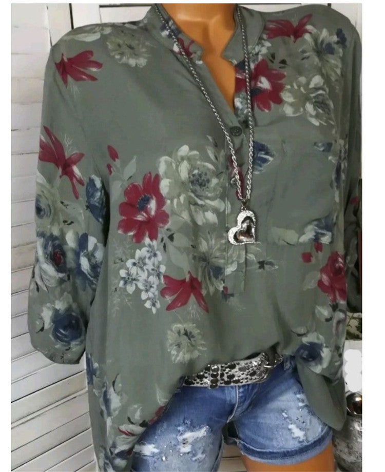 Faria – Langärmlige Damenbluse mit Print Grün