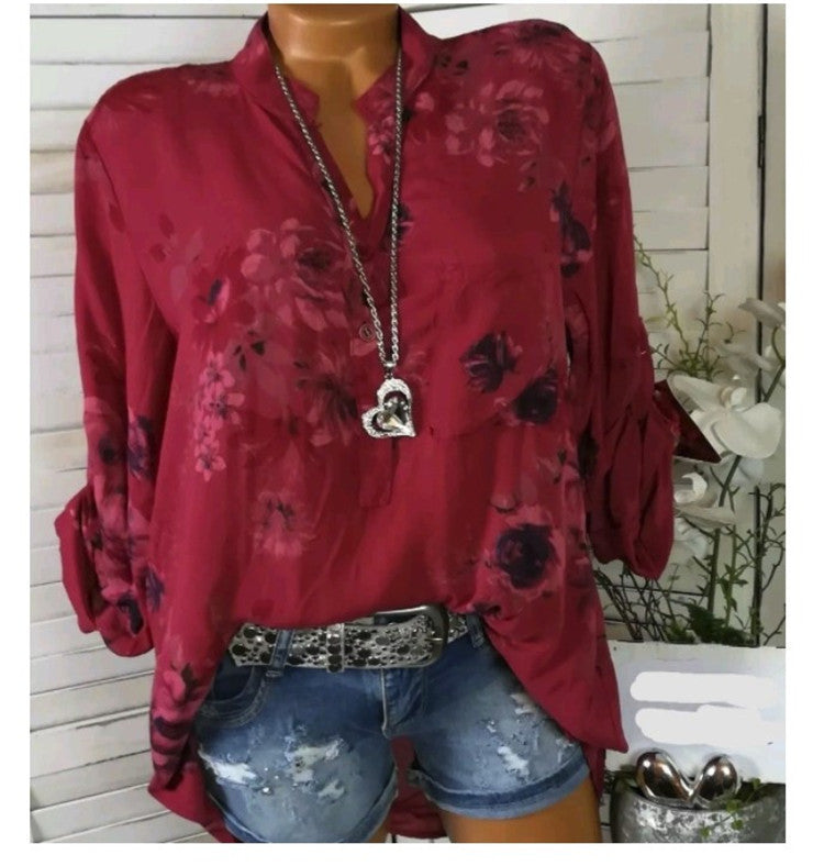 Faria – Langärmlige Damenbluse mit Print Rot