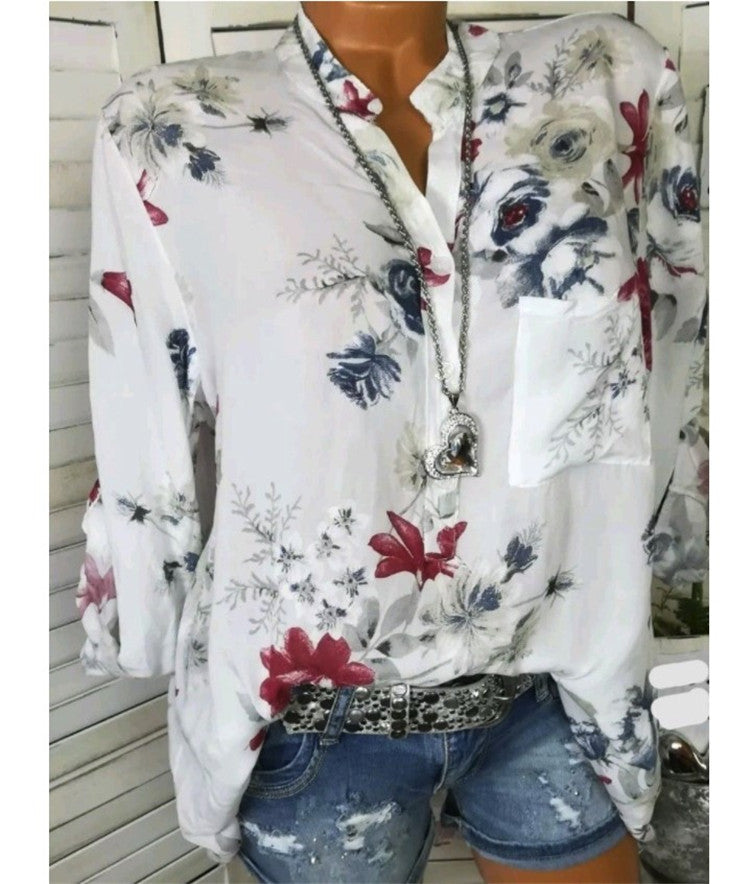 Faria – Langärmlige Damenbluse mit Print Weiß