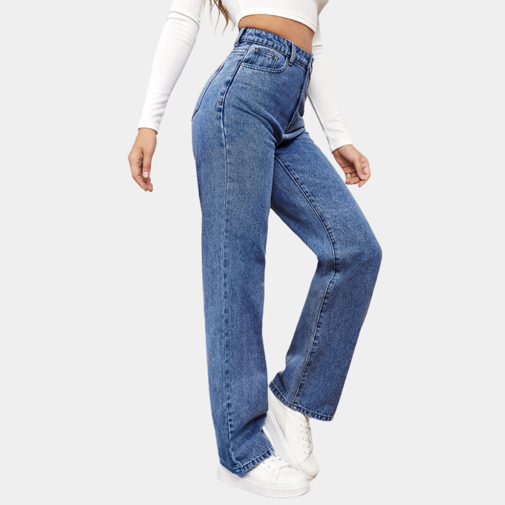 Fayra - Hochtaillierte Jeans mit geradem Bein Dunkelblau