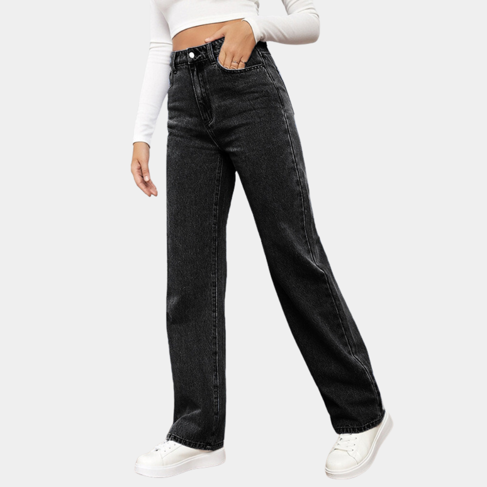 Fayra - Hochtaillierte Jeans mit geradem Bein Schwarz