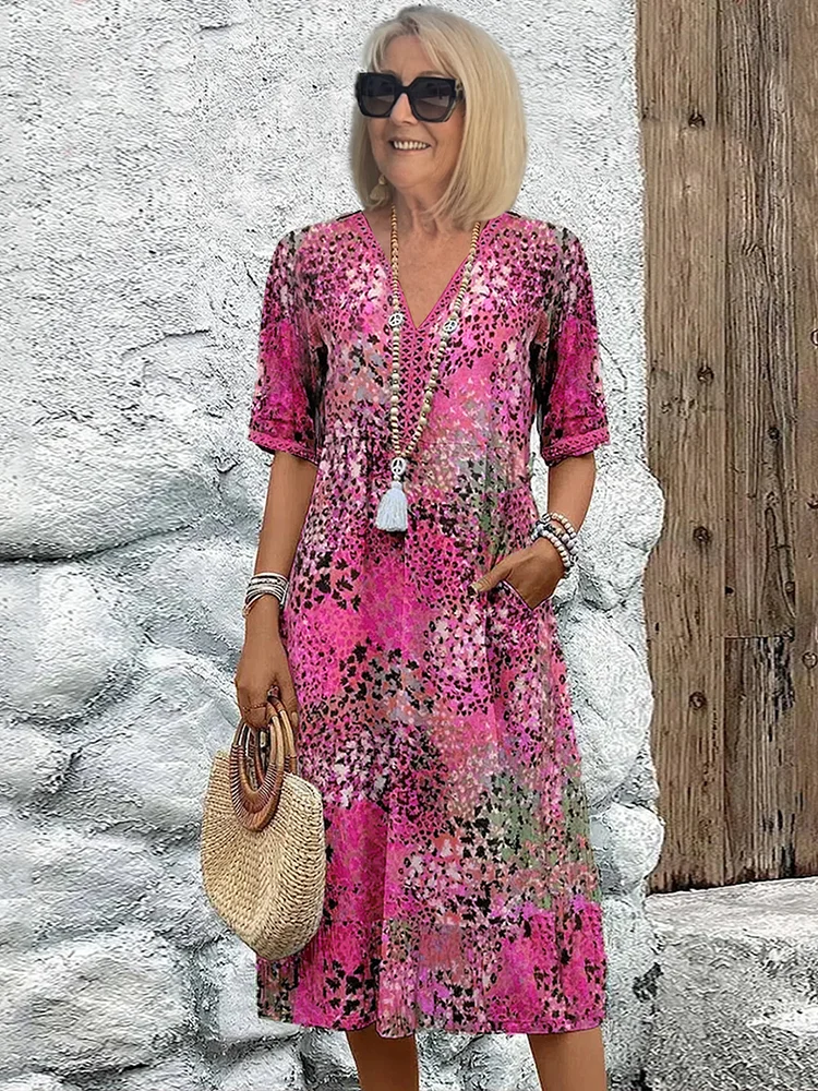 Feline - Weiches Damenkleid Mit V Ausschnitt Rosa