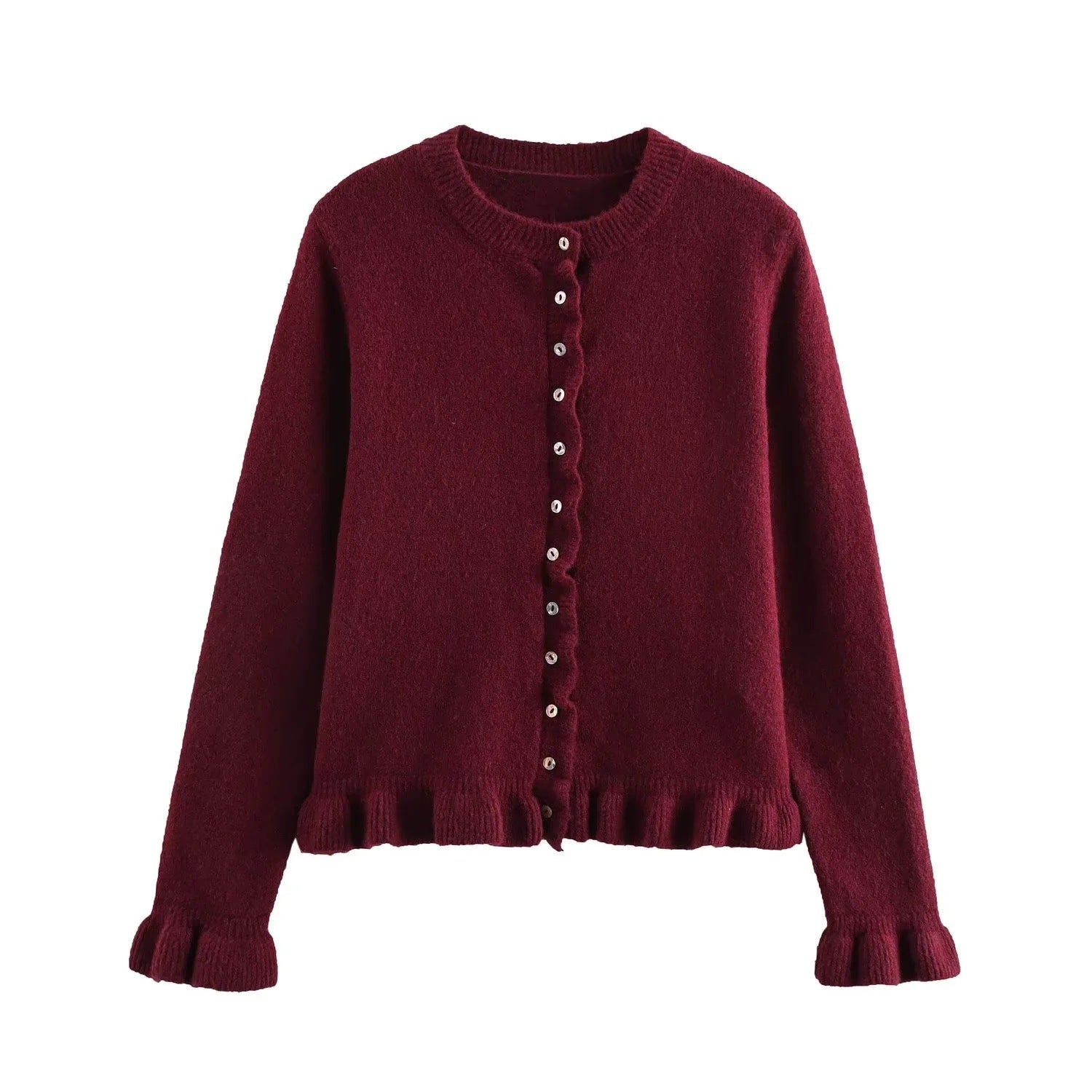 Benita – Strickjacke Mit Rüschenabschluss Und Knopfleiste