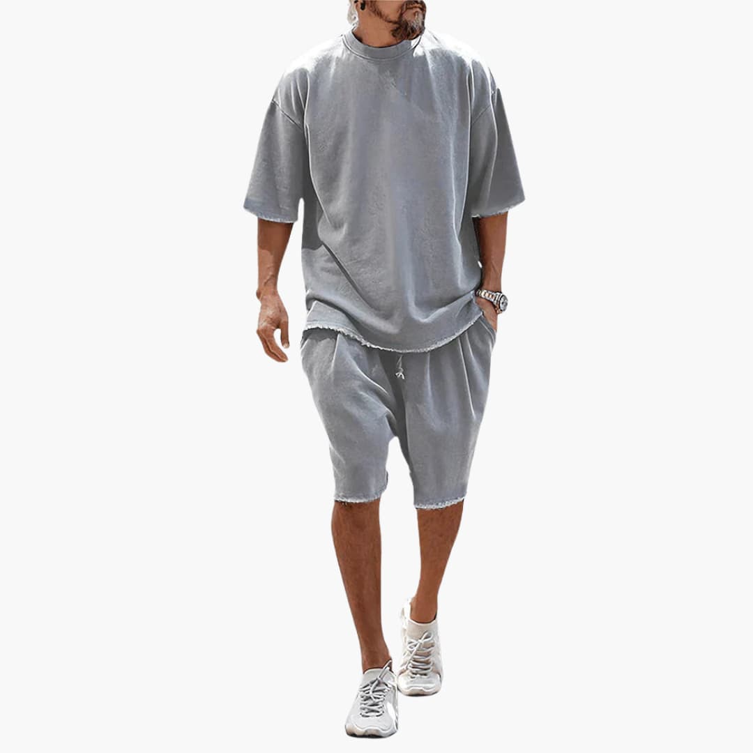 Fennek - Herren Sommer Zweiteiler mit Kordelshorts Dunkelgrau