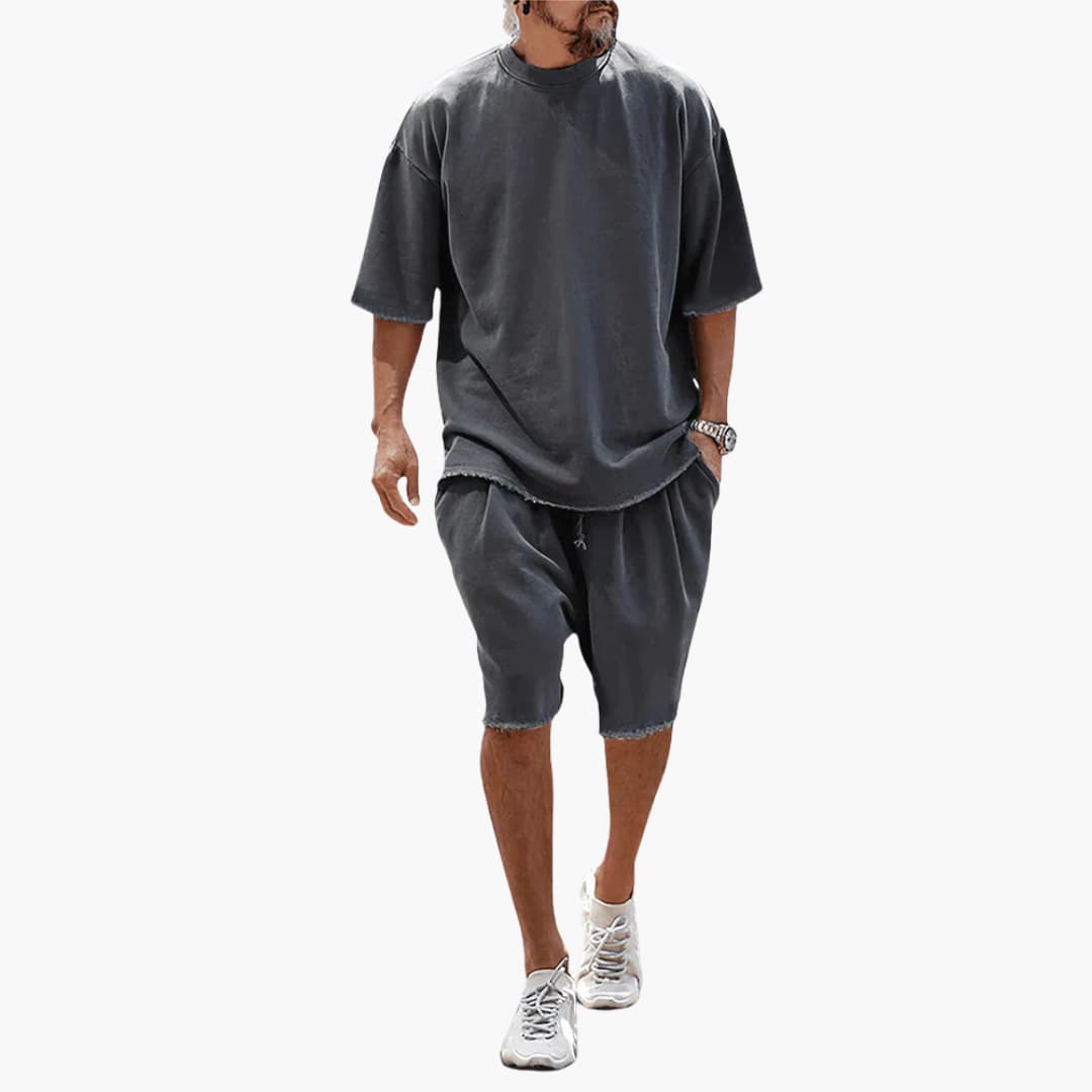 Fennek - Herren Sommer Zweiteiler mit Kordelshorts Grau