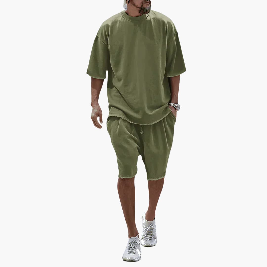 Fennek - Herren Sommer Zweiteiler mit Kordelshorts Olivgrün