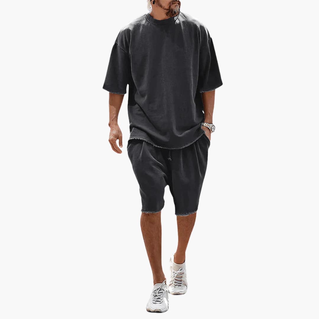 Fennek - Herren Sommer Zweiteiler mit Kordelshorts Schwarz