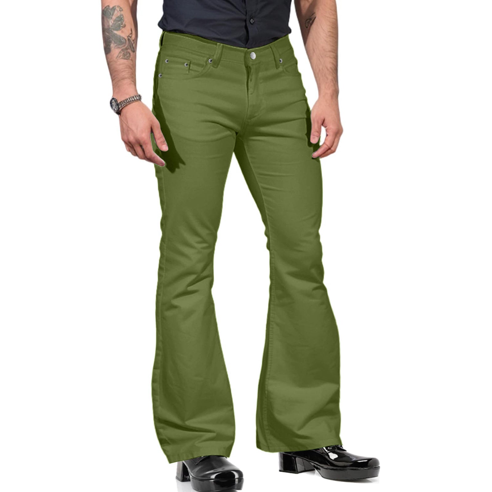 Fitz – Freizeit-Herrenbellbottom-Hose Olivegrün