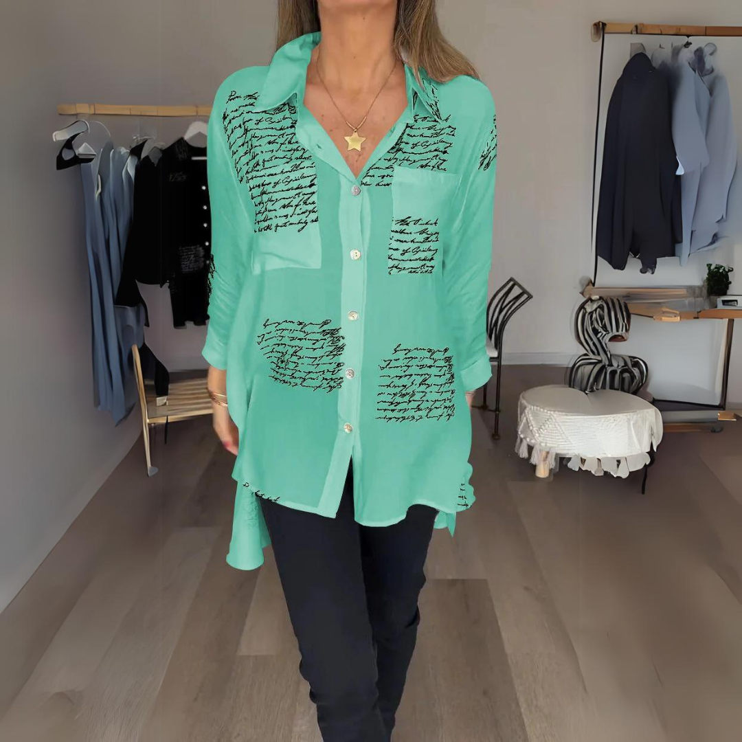 Flavie - Künstlerisches Button-Up-Hemd Grün