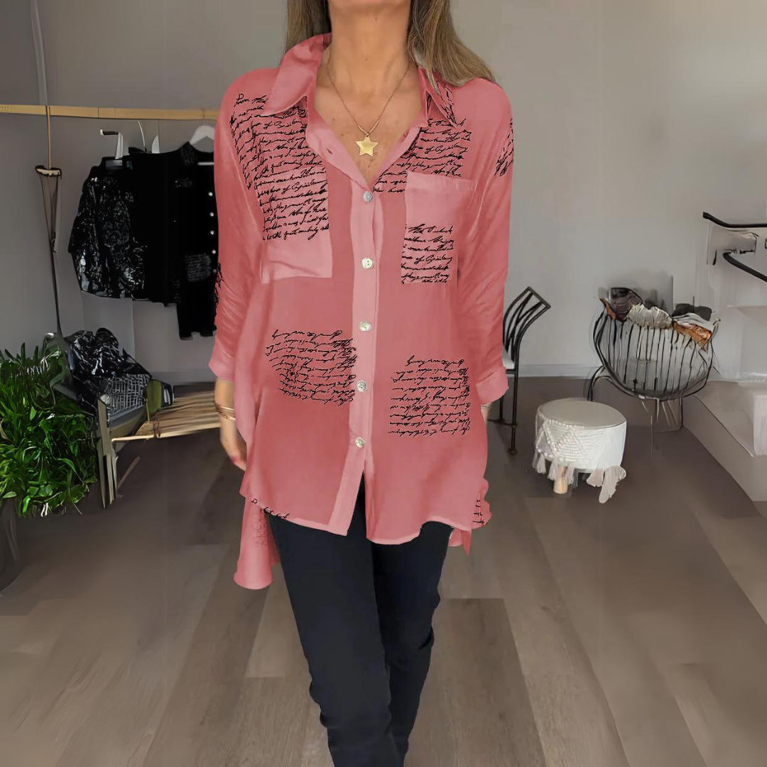 Flavie - Künstlerisches Button-Up-Hemd Rot 