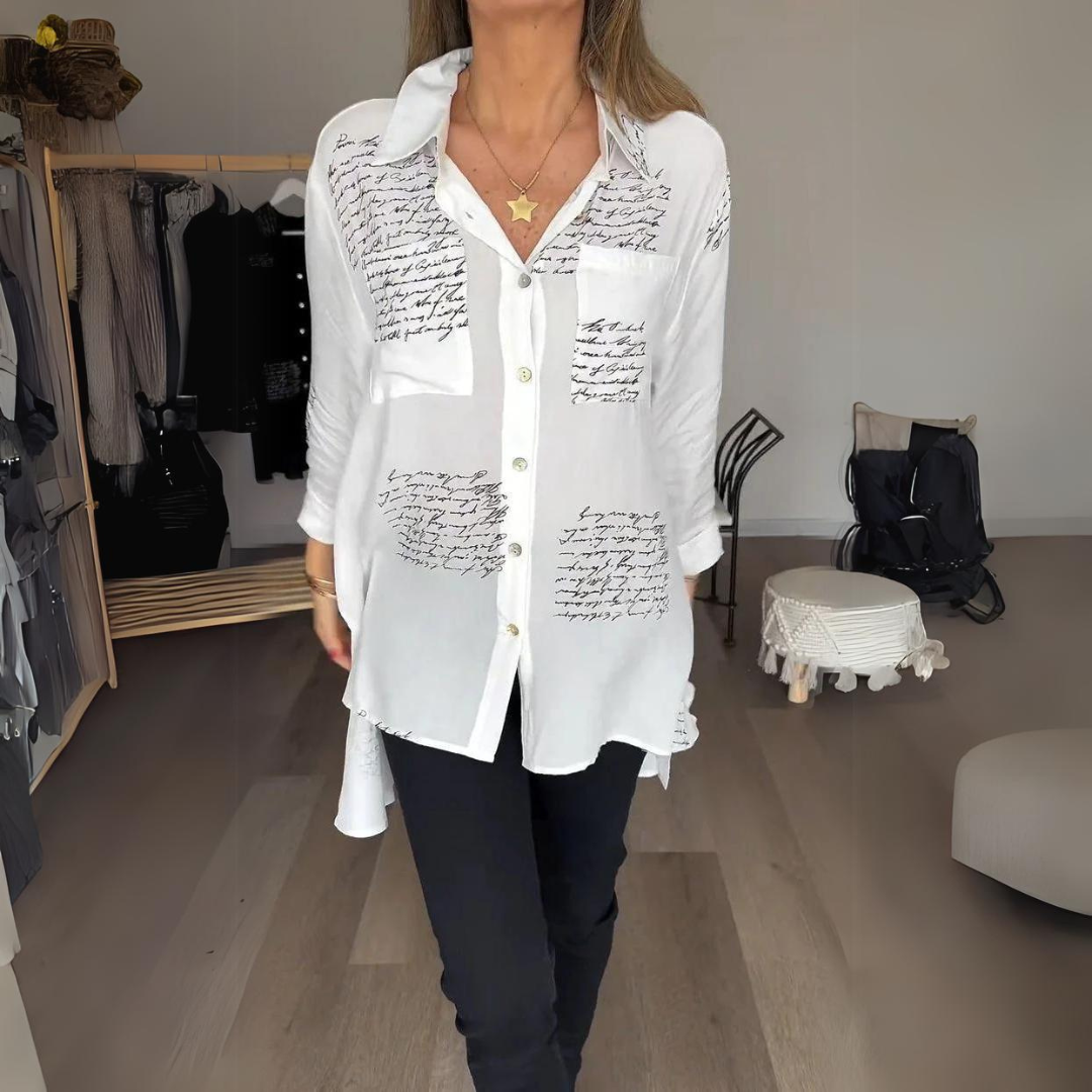 Flavie - Künstlerisches Button-Up-Hemd Weiß 