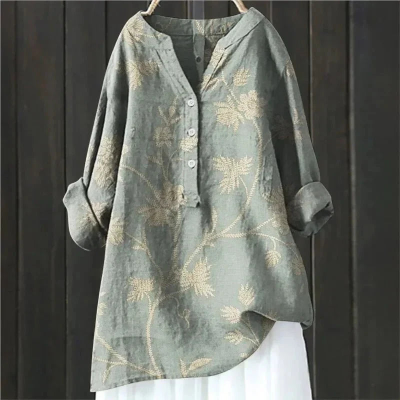 Fleur - Schicke Bluse mit floralen Akzenten  Grau