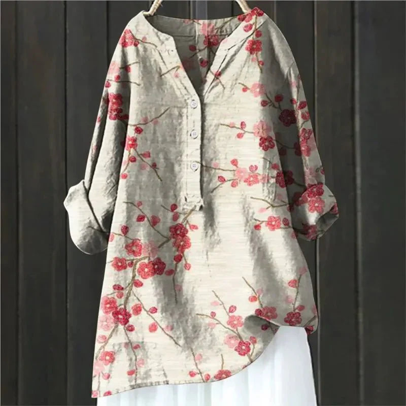 Fleur - Schicke Bluse mit floralen Akzenten  Rote Blume