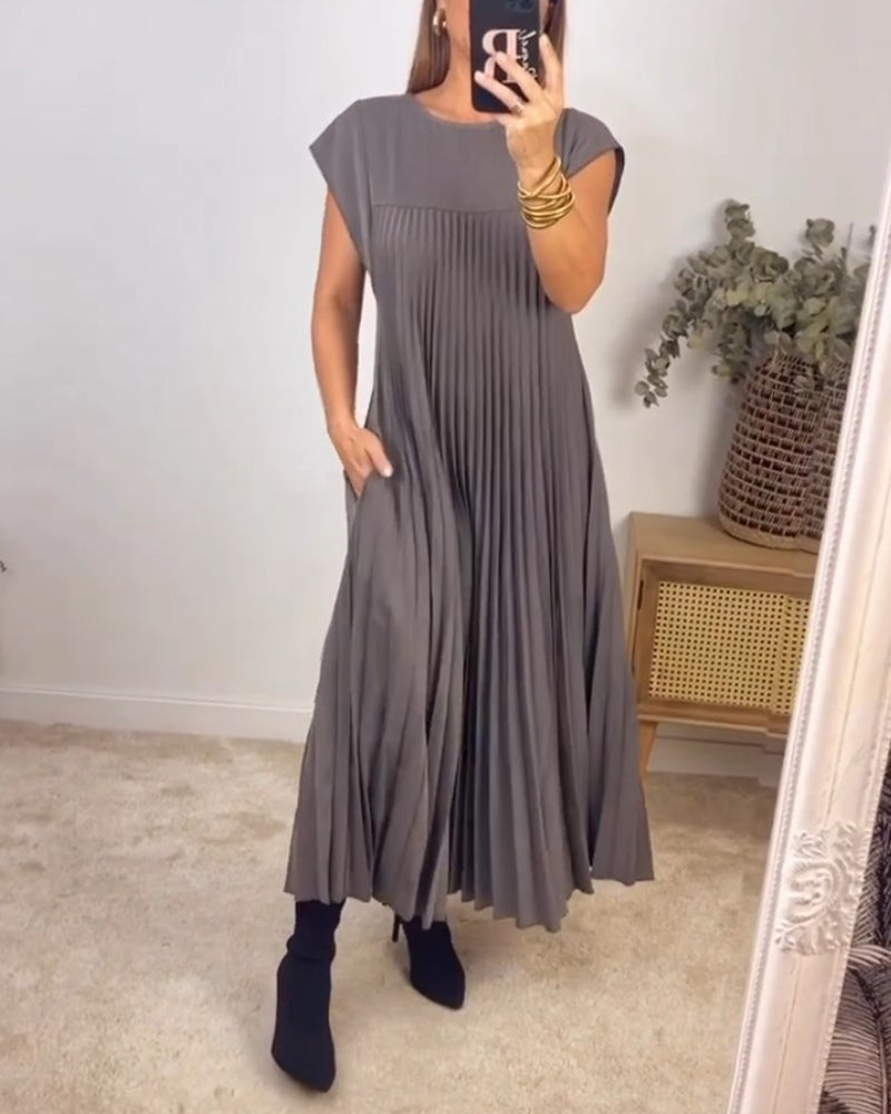 Florentia-Ärmelloses schlichtes einfarbiges Kleid mit Falten Grau