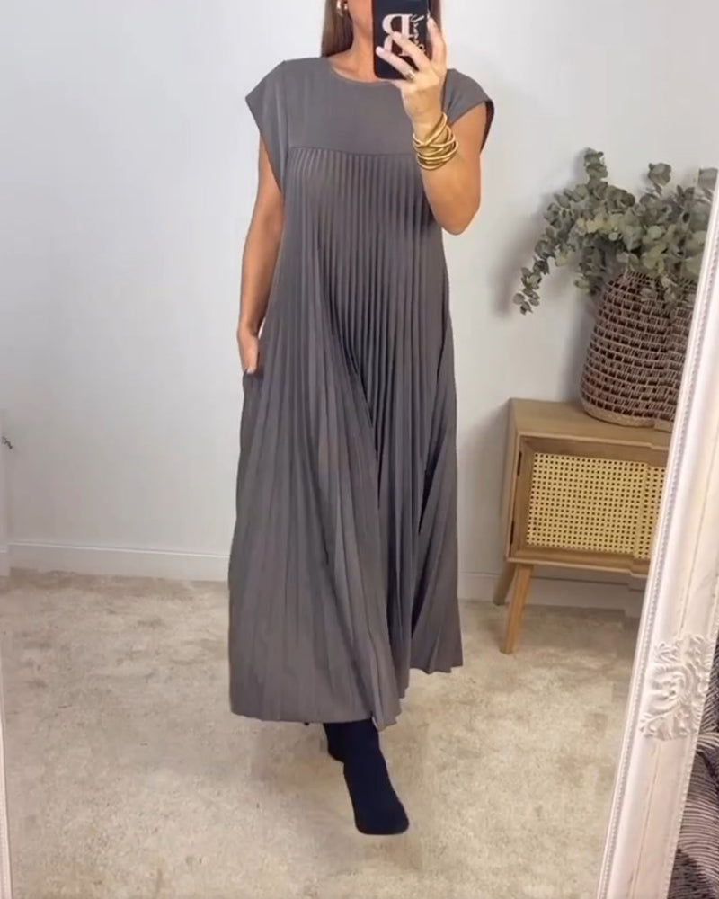 Florentia-Ärmelloses schlichtes einfarbiges Kleid mit Falten Grau 1