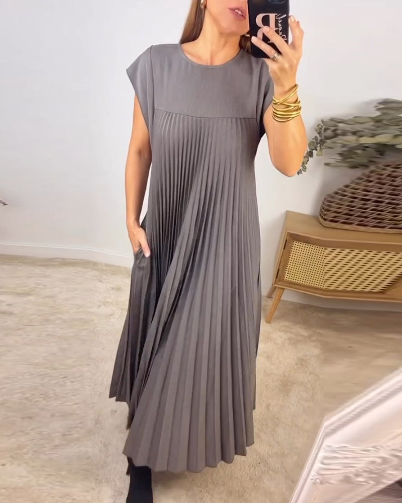 Florentia-Ärmelloses schlichtes einfarbiges Kleid mit Falten Grau 2