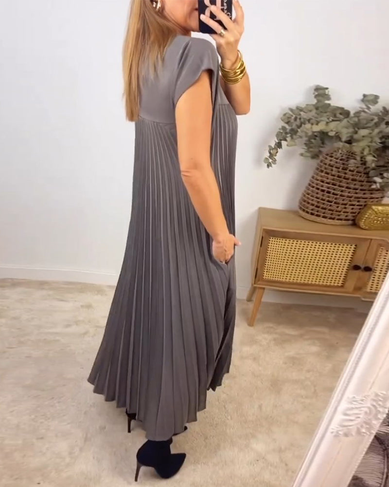 Florentia-Ärmelloses schlichtes einfarbiges Kleid mit Falten Grau 3