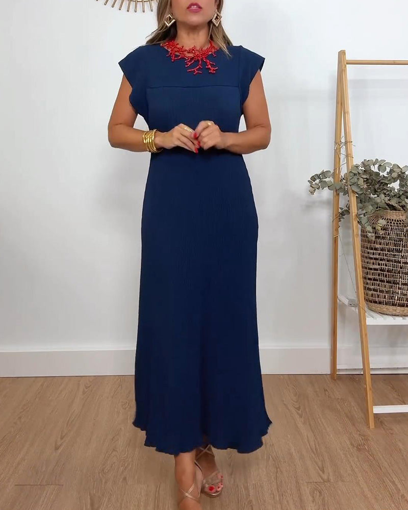 Florentia-Ärmelloses schlichtes einfarbiges Kleid mit Falten Marineblau 1