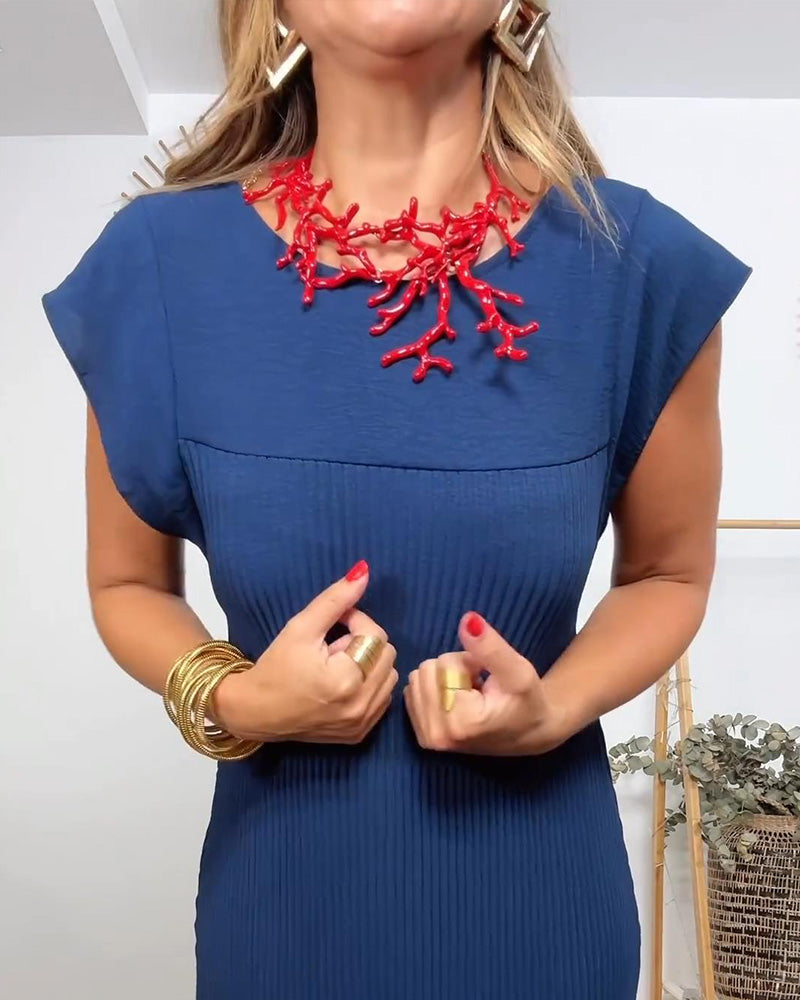Florentia-Ärmelloses schlichtes einfarbiges Kleid mit Falten Marineblau 4